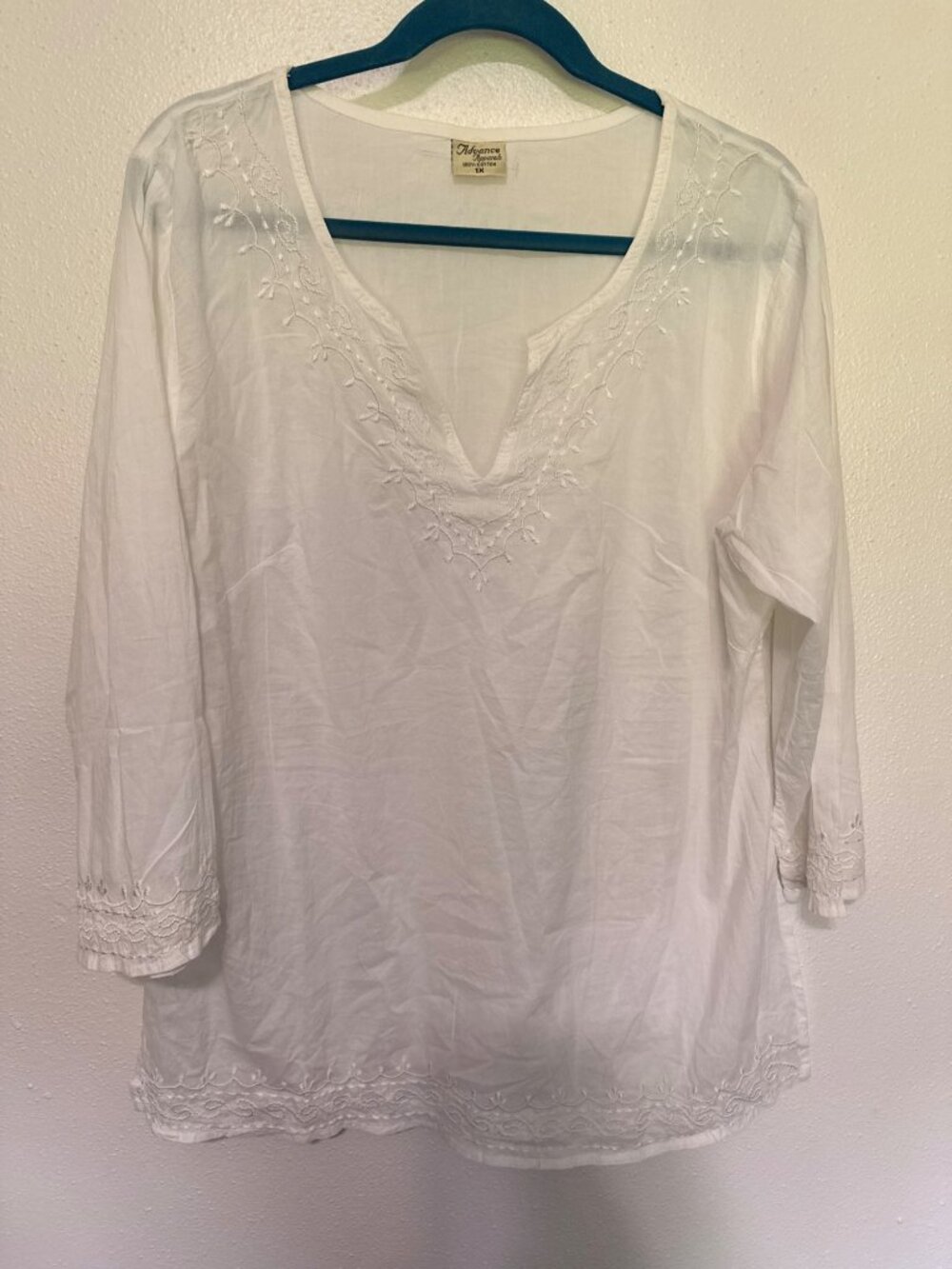 Advance Apparels Top Sheer White Cotton Embroidery Beach Womans 1X